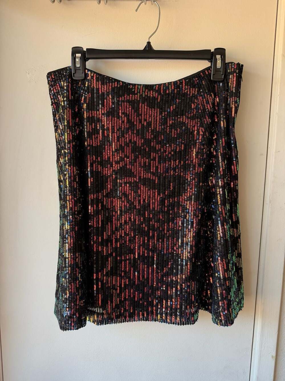 LOFT Sequin Skirt Size 12 Black Multi Rainbow Sparkle Party Mini